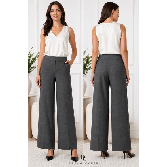 Lafayette 148 New York Pants - Lafayette 148 NY Pants‎ 8 Gray Wide Leg High Rise Wool Blend Stretch Career